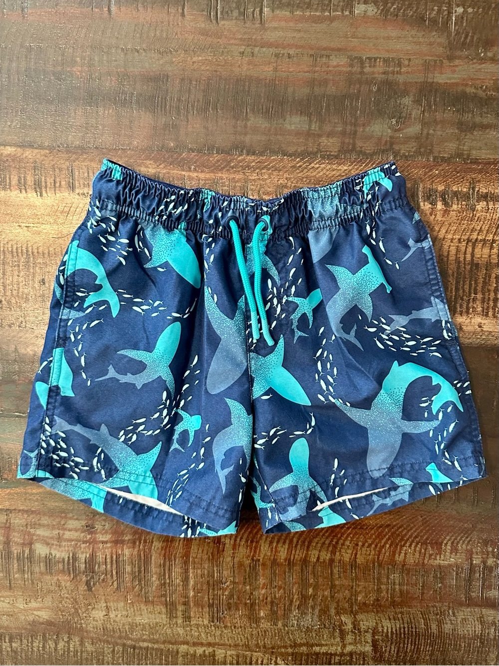 Cat & Jack Teal and Navy Shark Swim Trunks